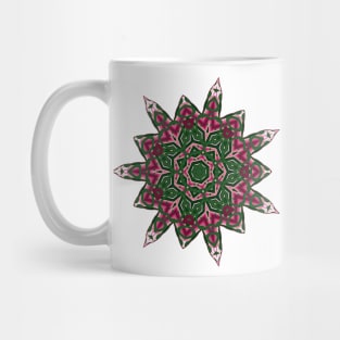 Green and Red Abstract Mandala Star Silhouette Mug